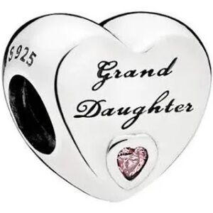 Pandora Sterling Silver 'Grand Daughter' Heart Charm with Pink Accent